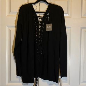 Black back tie cardigan